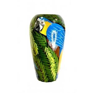 Hand Painted Vintage Wooden Tropical Jungle Vase - St George Grenada